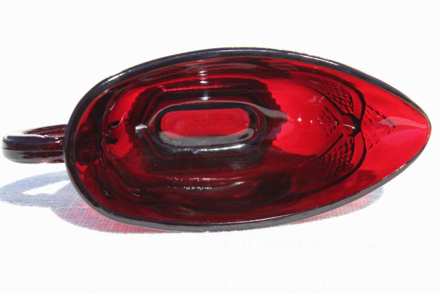 photo of vintage Avon Cape Cod royal ruby red glass gravy boat or sauce pitcher #4