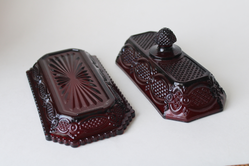 photo of vintage Avon Cape Cod ruby red glass butter dish, plate w/ cover  #3