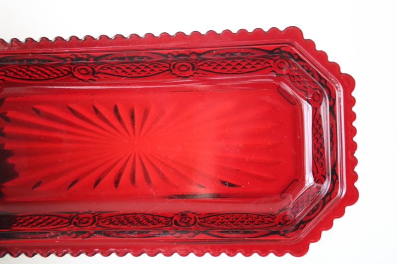 photo of vintage Avon Cape Cod ruby red glass butter dish, plate w/ cover  #4