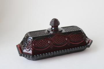 vintage Avon Cape Cod ruby red glass butter dish, plate w/ cover 