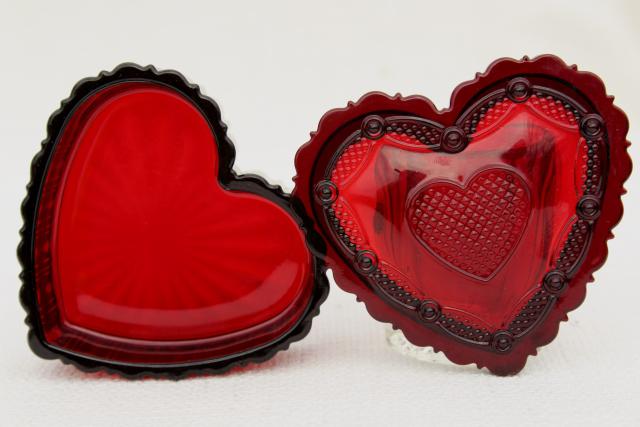 photo of vintage Avon Cape Cod ruby red glass heart shaped trinket box for jewelry #1
