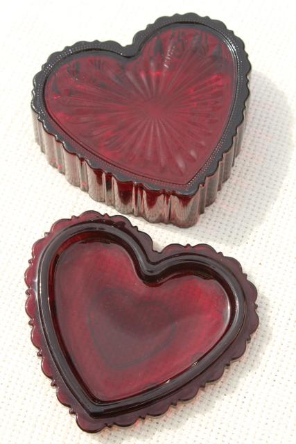 photo of vintage Avon Cape Cod ruby red glass heart shaped trinket box for jewelry #5