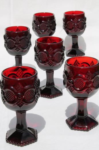 photo of vintage Avon Cape Cod ruby red glass, set of 6 wine glasses or small goblets #1