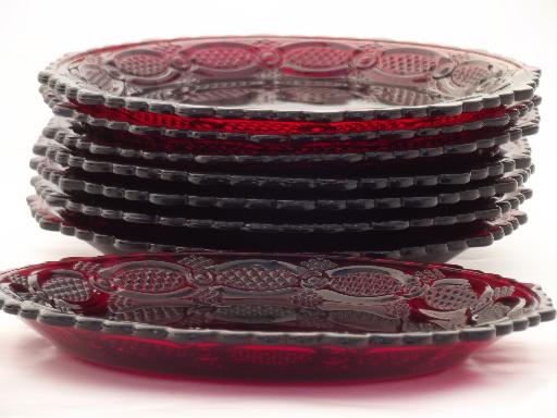 photo of vintage Avon Cape Cod ruby red glass, set of 8 salad / dessert plates #2