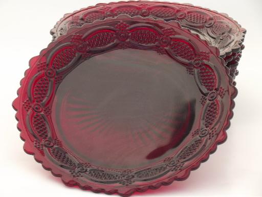 photo of vintage Avon Cape Cod ruby red glass, set of 8 salad / dessert plates #3