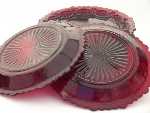 photo of vintage Avon Cape Cod ruby red glass, set of 8 salad / dessert plates #4