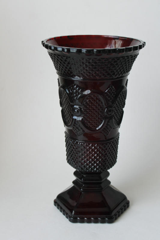 photo of vintage Avon Cape Cod ruby red glass vase, Christmas holiday table decor #1