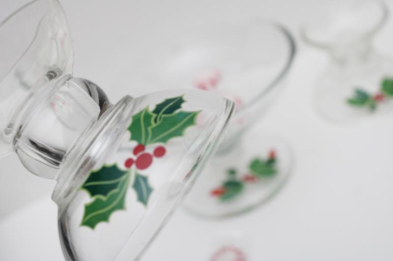 photo of vintage Avon Christmas holly pattern glass candy dish & candle holders #2