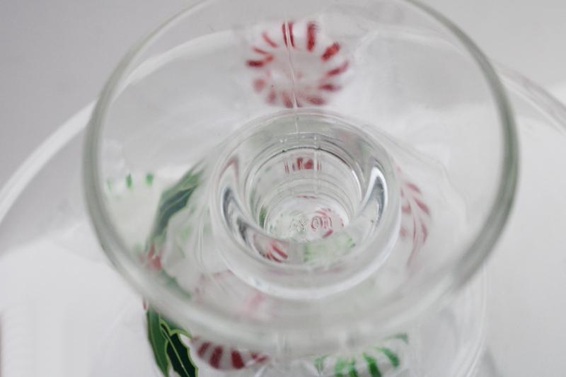 photo of vintage Avon Christmas holly pattern glass candy dish & candle holders #3