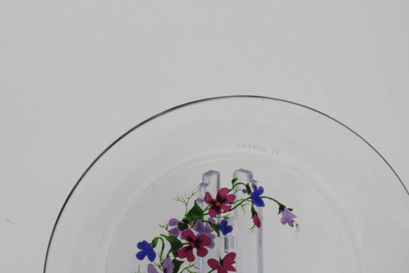 photo of vintage Avon Wild Violets J Walsh painted floral clear glass bowls & plates #3