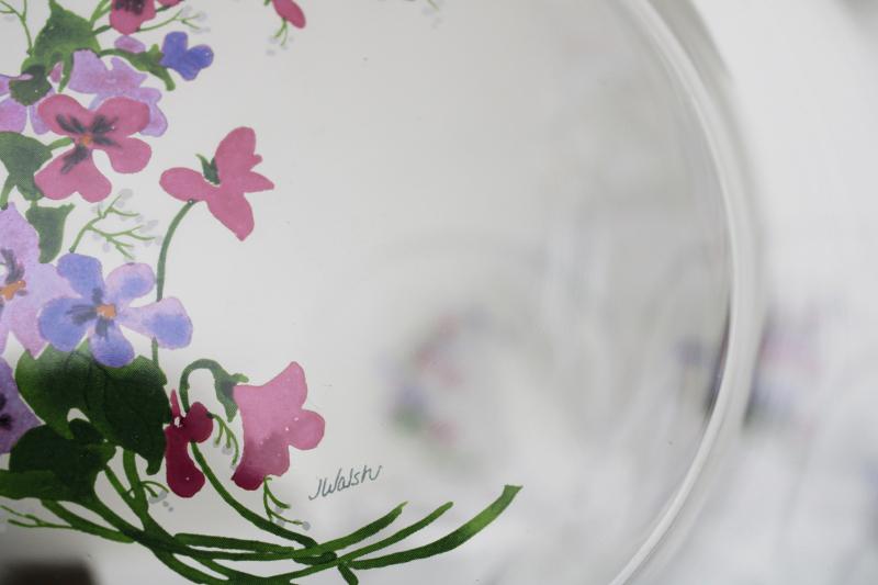 photo of vintage Avon Wild Violets J Walsh painted floral clear glass bowls & plates #4