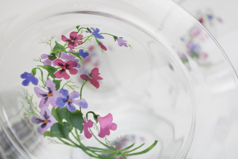 photo of vintage Avon Wild Violets J Walsh painted floral clear glass bowls & plates #9