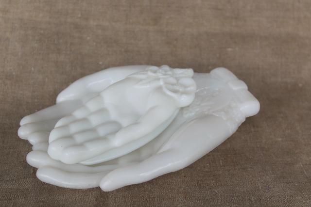 photo of vintage Avon milk glass large & small hand soap dish & jewelry tray or ring holder #7