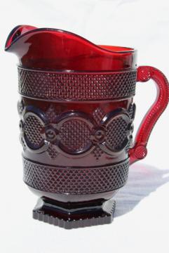 catalog photo of vintage Avon ruby red glass Cape Cod pattern pitcher
