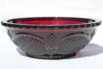 catalog photo of vintage Avon ruby red glass Cape Cod pattern serving bowl, salad or vegetable bowl