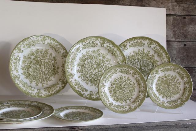 photo of vintage Avondale J & G Meakin green floral transferware china, dinner and salad plates #1