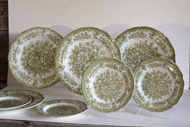 photo of vintage Avondale J & G Meakin green floral transferware china, dinner and salad plates #2