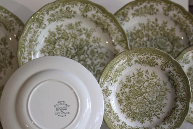 photo of vintage Avondale J & G Meakin green floral transferware china, dinner and salad plates #3