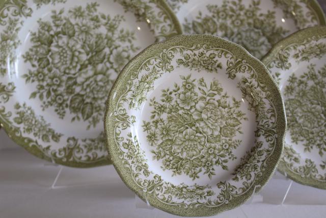 photo of vintage Avondale J & G Meakin green floral transferware china, dinner and salad plates #5