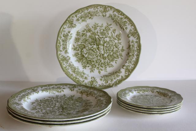 photo of vintage Avondale J & G Meakin green floral transferware china, dinner and salad plates #6