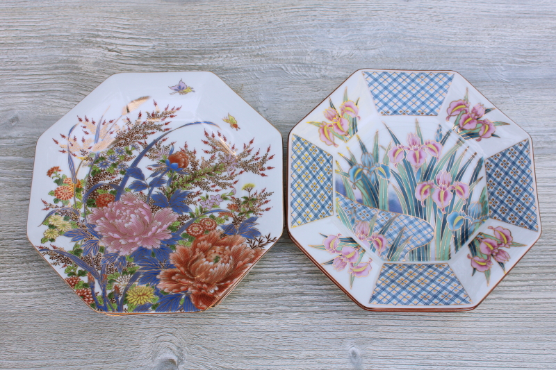 photo of vintage Ayame Japan porcelain plates, iris & peonies floral w/ gold #7