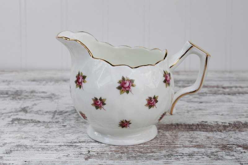 photo of vintage Aynsley England bone china creamer, Rosedale floral sprig pattern cream pitcher #1