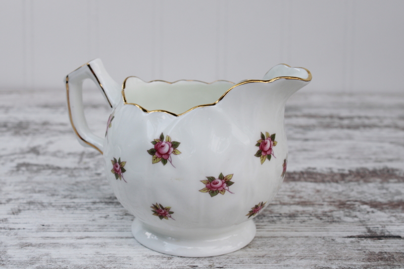 photo of vintage Aynsley England bone china creamer, Rosedale floral sprig pattern cream pitcher #3