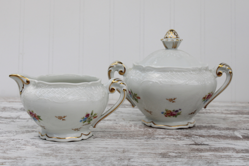 photo of vintage Aynsley England bone china creamer, Rosedale floral sprig pattern cream pitcher #5