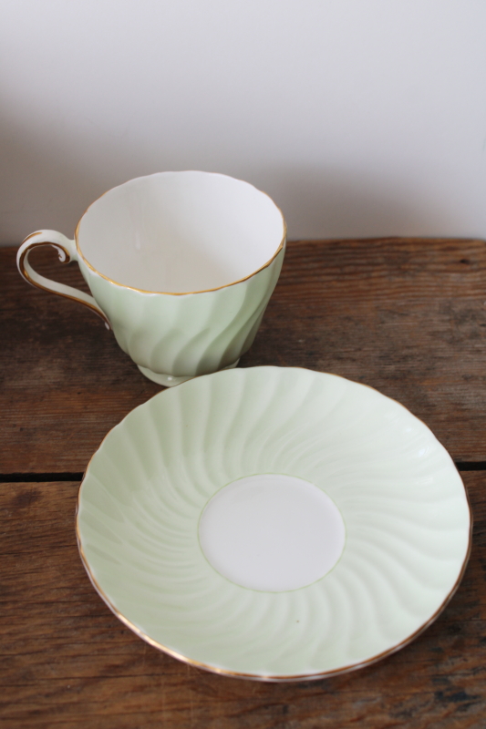 photo of vintage Aynsley bone china tea cup & saucer mint green w/ spring flowers pussy willows  #3