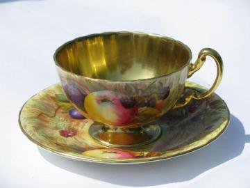 catalog photo of vintage Aynsley gold orchard fruit pattern English bone china, tea cup & saucer