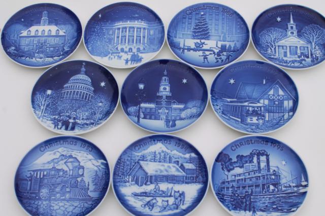 photo of vintage B&G Royal Copenhagen Christmas in America series blue & white mini plates #1