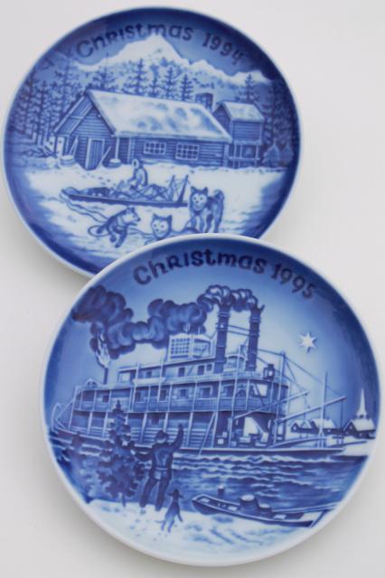 photo of vintage B&G Royal Copenhagen Christmas in America series blue & white mini plates #2