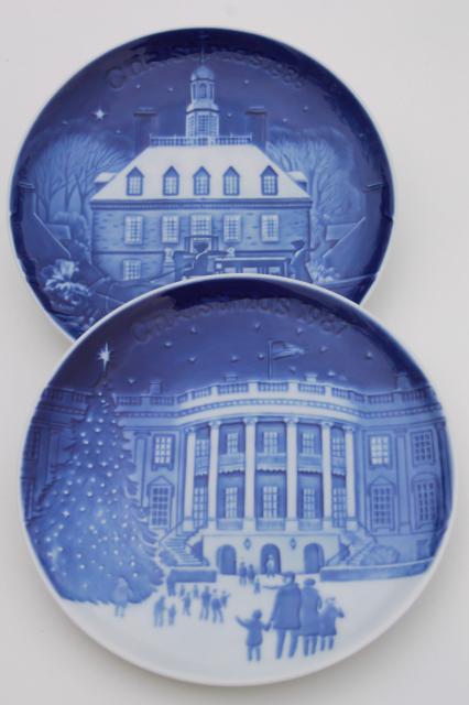 photo of vintage B&G Royal Copenhagen Christmas in America series blue & white mini plates #5