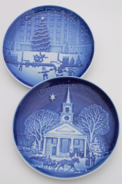 photo of vintage B&G Royal Copenhagen Christmas in America series blue & white mini plates #7