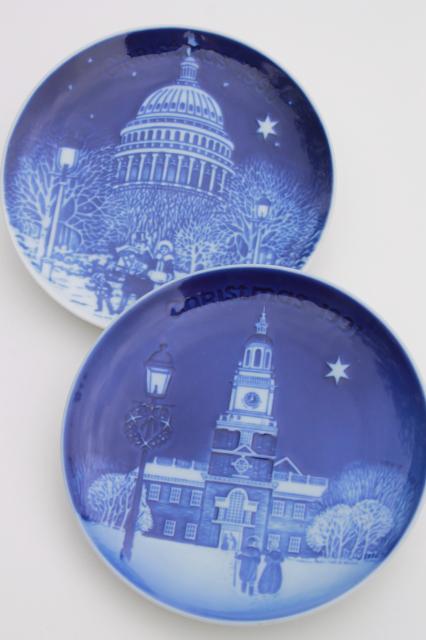 photo of vintage B&G Royal Copenhagen Christmas in America series blue & white mini plates #9