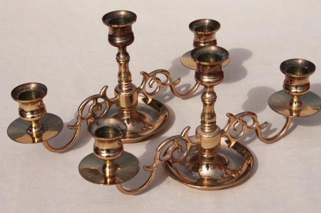 photo of vintage Baldwin brass branched arms candlesticks, candelabra pair low candle holders #5