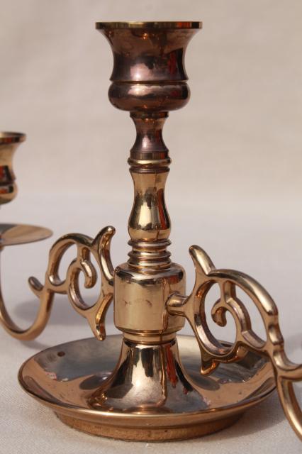 photo of vintage Baldwin brass branched arms candlesticks, candelabra pair low candle holders #9