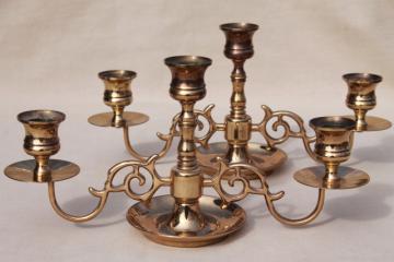 catalog photo of vintage Baldwin brass branched arms candlesticks, candelabra pair low candle holders