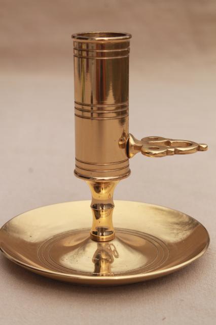 photo of vintage Baldwin brass push up candle stick, colonial style reproduction hog scraper candle holder #1