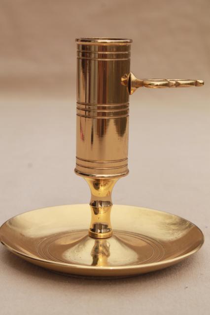 photo of vintage Baldwin brass push up candle stick, colonial style reproduction hog scraper candle holder #2