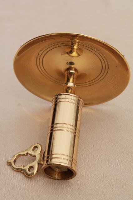 photo of vintage Baldwin brass push up candle stick, colonial style reproduction hog scraper candle holder #4