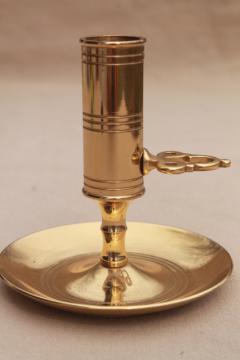 catalog photo of vintage Baldwin brass push up candle stick, colonial style reproduction hog scraper candle holder