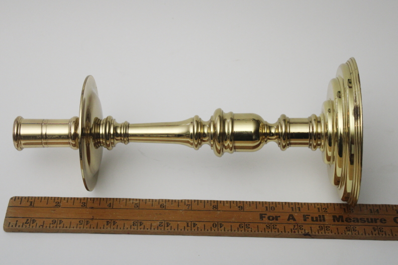 photo of vintage Baldwin brass, tall solid brass candlestick, large heavy brass candle holder #5