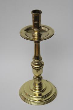 photo of vintage Baldwin brass, tall solid brass candlestick, large heavy brass candle holder