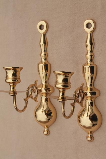 photo of vintage Baldwin brass wall mount candle holder sconces, polished solid brass #1