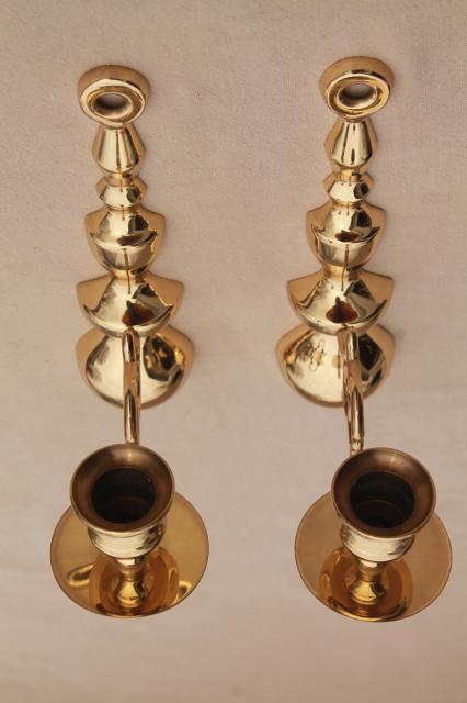 photo of vintage Baldwin brass wall mount candle holder sconces, polished solid brass #4
