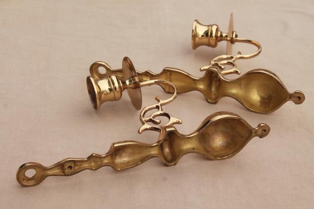 photo of vintage Baldwin brass wall mount candle holder sconces, polished solid brass #6