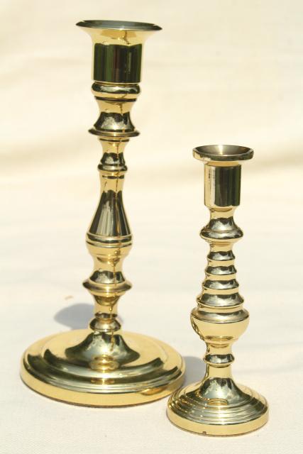 photo of vintage Baldwin solid brass candle holders, large & small candlesticks #1