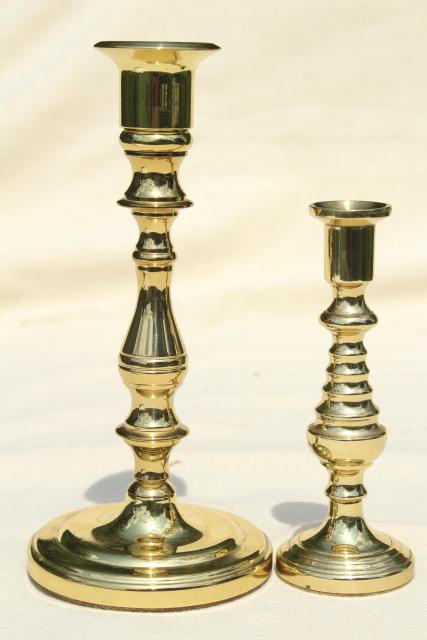 photo of vintage Baldwin solid brass candle holders, large & small candlesticks #2