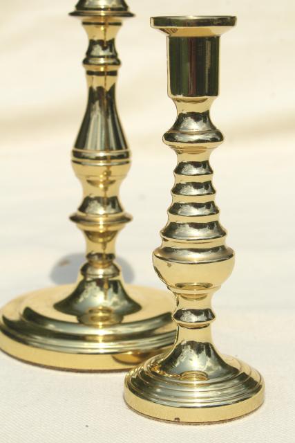 photo of vintage Baldwin solid brass candle holders, large & small candlesticks #3